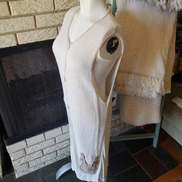 Mon Tricot vintage Boho sleeveless knit Tunic Cardigan Sweater/swim cover O/S - Picture 3 of 6